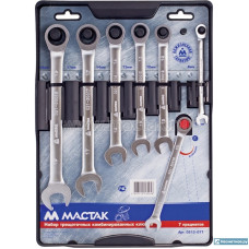 Набор комбинированных трещоточных ключей, 8-19 мм, 7 предметов МАСТАК 0213-07T Набор комбинированных трещоточных ключей, 8-19 мм, 7 предметов МАСТАК 0213-07T