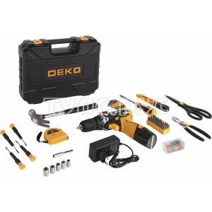 Аккумуляторная дрель + набор 104 инструментов для дома в кейсе Deko DKCD12FU-Li 104 tools + case
