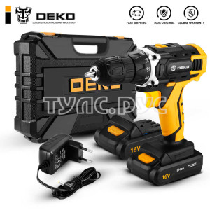 Аккумуляторная дрель 16В + набор 63 инструментов в кейсе Deko DKCD16FU-Li 1.5Ahx2 63 tools + case