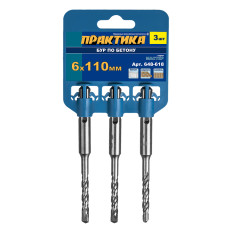 Бур SDS-plus 6 х 110 мм, 3 шт, клипса Бур SDS-plus 6 х 110 мм, 3 шт, клипса