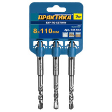 Бур SDS-plus 8 х 110 мм, 3 шт, клипса Бур SDS-plus 8 х 110 мм, 3 шт, клипса