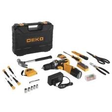 Аккумуляторная дрель DEKO DKCD12FU-Li в кейсе + набор инструментов для дома 104 шт 063-4112
