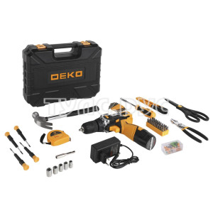 Аккумуляторная дрель DEKO DKCD12FU-Li в кейсе + набор инструментов для дома 104 шт 063-4112
