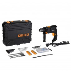 Сетевая ударная дрель DEKO DKID600W в пластиковом кейсе + набор инструментов 92 предмета 063-4157