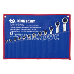 Набор комбинированных трещоточных ключей, 8-24 мм, чехол из теторона, 12 предметов KING TONY 12212MRN