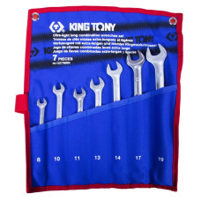 Набор комбинированных удлиненных ключей, 8-19 мм, чехол из теторона, 7 предметов KING TONY 12C7MRN Набор комбинированных удлиненных ключей, 8-19 мм, чехол из теторона, 7 предметов KING TONY 12C7MRN