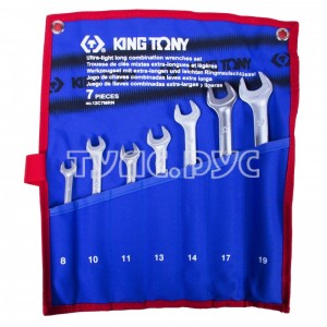 Набор комбинированных удлиненных ключей, 8-19 мм, чехол из теторона, 7 предметов KING TONY 12C7MRN