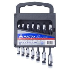 Набор комбинированных трещоточных укороченных ключей, 10-19 мм, 7 предметов МАСТАК 0215-07H Набор комбинированных трещоточных укороченных ключей, 10-19 мм, 7 предметов МАСТАК 0215-07H