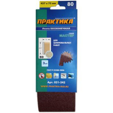 Лента шлифовальная ПРАКТИКА 75 х 457 мм P80 (3шт.) картонный подвес 031-242 Лента шлифовальная ПРАКТИКА 75 х 457 мм P80 (3шт.) картонный подвес 031-242