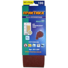 Лента шлифовальная ПРАКТИКА 75 х 457 мм P100 (3шт.) картонный подвес 031-259 Лента шлифовальная ПРАКТИКА 75 х 457 мм P100 (3шт.) картонный подвес 031-259