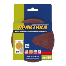 Круги шлифовальные на липкой основе ПРАКТИКА БЕЗ отверстий 125 мм, P 80 (5шт.) картонный подвес 038-630 Круги шлифовальные на липкой основе ПРАКТИКА БЕЗ отверстий 125 мм, P 80 (5шт.) картонный подвес 038-630