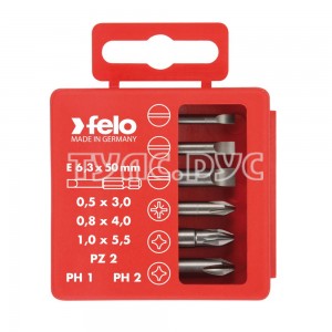 Felo Набор бит шлицевых плоских, PZ2 и PH1-2 50 мм в упаковке, 6 шт 03092516